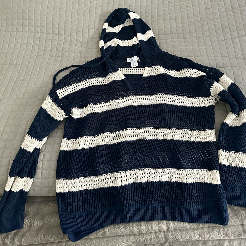 C&C California Navy and White Knit Top